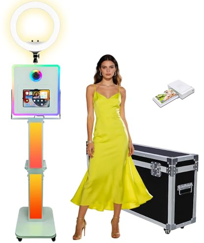 Photo Booth Kompatibel mit iPad 25,9 cm - 33 cm und Kamera, mit RGB-LED-Fülllicht & Lightbox, Selfie-DSLR-Fotokabinen-Maschine für Verleih, Hochzeit, Partys, Veranstaltungen, Abschlussfeier