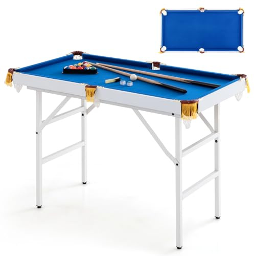 GOPLUS klappbarer Billardtisch, Billiard Tisch mit Zubehör, Snookertisch mit 16 Kugeln, 2 Queues, 2 Kreide, Bürste und Dreieck, Tischspiel für Kinder & Erwachsene, 122 x 64 x 78 cm