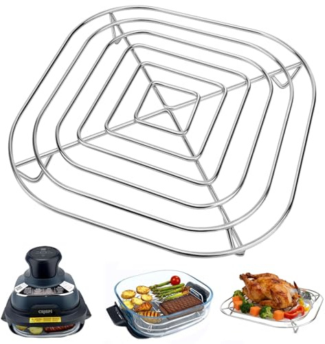 HAIWILL Parrilla de acero inoxidable para recipiente de cristal Ninja CRISPi de 3,8 L, 20 x 20 cm | Airfryer Accesorios para parrilla Ninja Crispi de acero inoxidable, apilable, apto para lavavajillas