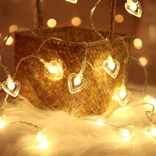 GoldRock 3M 20 Led Herz Lichterkette, Lichterkette Herzen Innen,Herz Deko Lichterketten Batterie für Valentinstag Deko,Hochzeit, Geburtstag,Jahrestage,Kinderzimmer,Romantische Herzförmige Fairy Lights