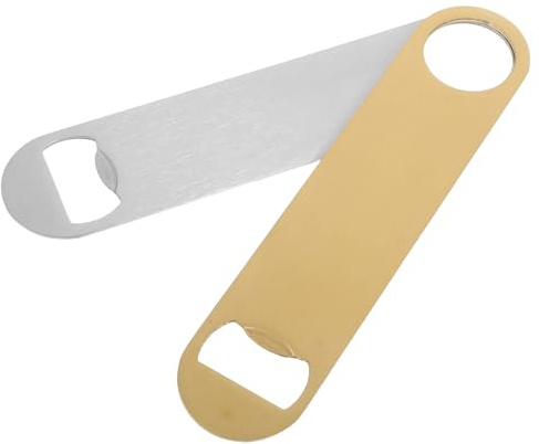 Mikikit 2 Abridores de Botellas Manuales de Acero Inoxidable Diseño Plano Portátil Destapador de Vino y Cerveza para Bar Restaurante y Fiestas Colores Dorado y Plateado