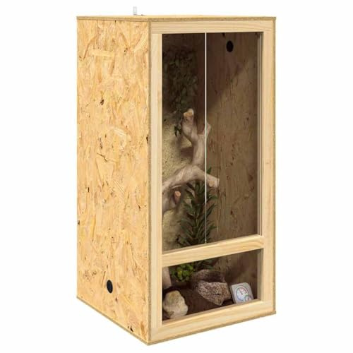 Terrarium aus Holz, Terrarium Futterbox für Reptilien, Amphibien, Braun, 50 x 50 x 100 cm, OSB