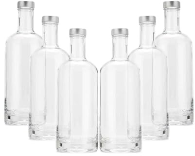 BrandPrint Set di 6 Bottiglie in Vetro Modello ISIDE, 750 ml, Tappo a Vite colore Argento | Bottiglia Vetro Acqua Liquori
