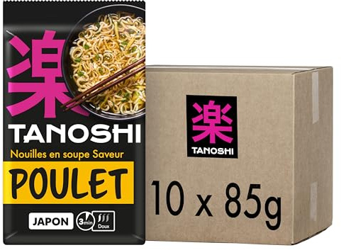 TANOSHI - Sachet Poulet - Nouilles Instantanées Japonaises - 10 x 85 g | Prêt en 4 Min - 1 personne