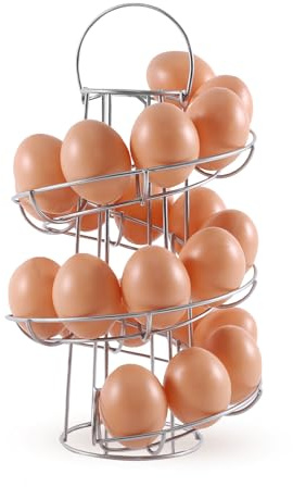 H-YEEU Metal Egg Skelter Dispenser Rack, Spiral Helter Skelter 22 Eggs Holder Stand for Kitchen Countertop Storage, Silver