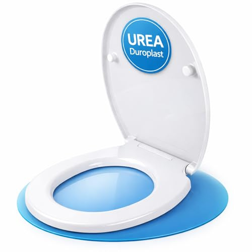 Tapa de inodoro con descenso automático ovalado de duroplast, asiento de inodoro en forma de O con cierre suave, extraíble mediante botón, con plantilla de instalación, incluye 2 juegos de montaje