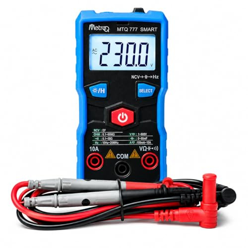 True RMS Digital Multimeter 6000 Count — MetroQ MTQ 777 Smart Auto-Ranging with NCV, Built-In Flashlight, AC/DC Voltage & Current | CAT III 600V | For Electricians, Automotive & DIY