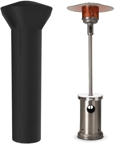 Fire Sense Full Length Outdoor Patio Heater Vinyl Cover | Heavy 10 Gauge Felt Lined Black Vinyl | Waterproof | Weather Resistant | Zipper and Fabric Ties Included