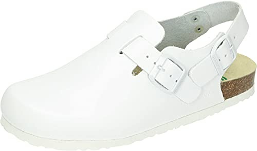 Dr. Brinkmann Damen und Herren Clog 603011 - Zapatillas de casa de Cuero Unisex, Color Blanco, Talla 38