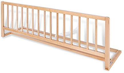 Pinolino Bettschutzgitter Comfort, Bettgitter Holz, Rausfallschutz für Kinderbett & Elternbett, Buche massiv, montagefrei, unter Matratze, Verbindungsgurt, bis 19cm, 115 x 32 x 40cm, unbehandelt