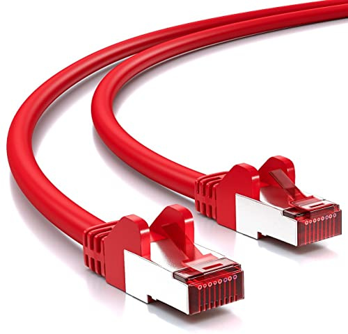deleyCON 7,5m Cat6 Netzwerkkabel RJ45 Gigabit 1000 Mbit - Rot | Kupfer, S/FTP, halogenfrei, Patchkabel, Ethernet LAN Cable, für DSL, Internet, WLAN, Switch, Router, Modem, Patchpanel