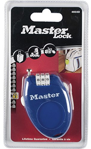 Master Lock 4603EURD Cable 0.70MX2MM RETACTABLE Cierre COMBINACION (4u Varios Colores), Multicolor, ESTANDAR