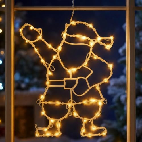 LED Fenster Silhouette XXL in 46x38 cm - Weihnachtsmann - klares, gemütliches Licht - Fensterbild mit Saugnapf und Batterie betrieben mit Dual Timer