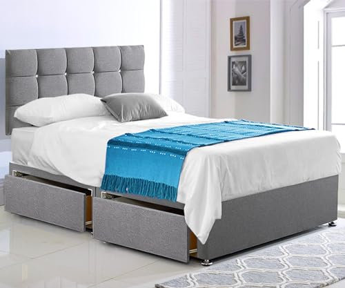 ComfoRest - Paris 5FT King Size Divan Bed with Mattress Included | 24 Elegant Headboard and 4 Storage Drawers | Supportive Set for Modern and Organised Bedrooms (Paris Grey)