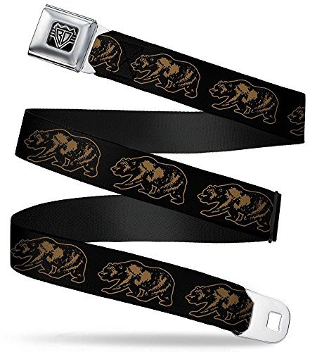 Buckle-Down Sicherheitsgurt California Grizzly Bear Outline schwarz/braun - 2,5 cm breit - 20-36 Zoll lang, mehrfarbig, 4 cm Breit-81/132 cm Länge