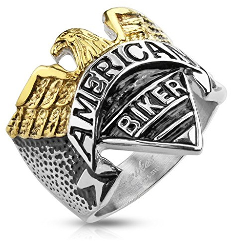 UrbanBijoux Bague pour Homme Bicolore Acier et plaqué Or Aigle américaine Biker - 59