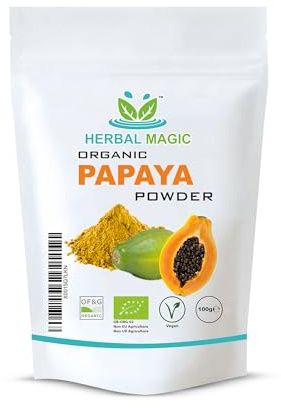 Herbal Magic's Organic Green Papaya (CARICA) Fruit Powder (Half Ripened) Give Your Smoothies That Extra Wow ! Natural Face Mask -Free from fillers-100g