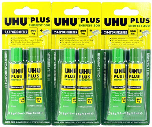 3 x UHU PLUS endfest 300 2-K-Epoxidkleber, 3 x 33g