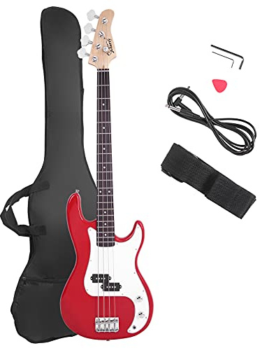 Glarry Electric Bass Guitar Full Size 4 String Rosewood Basswood Fire Style Exquisite Burning Bass (Red)