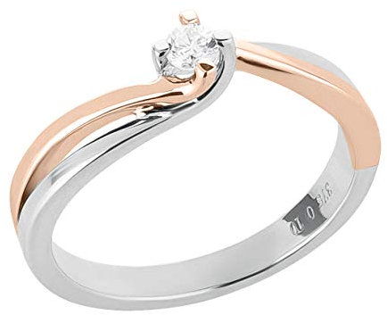 Ardeo Aurum Damenring aus 375 Gold bicolor Weißgold Rosegold mit 0,1 ct Diamant Brillant Solitär-Ring Verlobungsring Solitaire