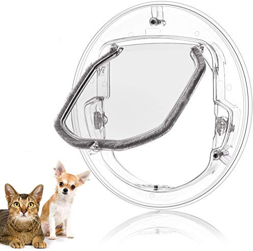 Transparent Cat Flap Door, 4 Way Locking Cat Door with Flexible Switch for Small Dogs Cats Durable Pet Door for Interior Exterior Doors Windows