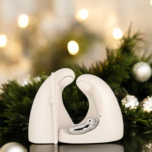 MAZZOLA LUCE Presepe Miniatura Moderno Scultura natività Natale Bianco Argento 12x10 cm