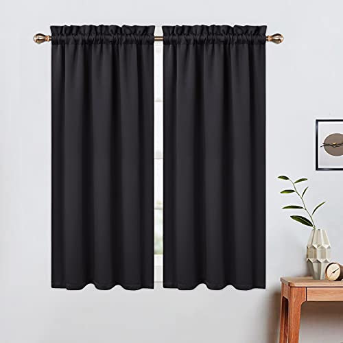 LinTimes Halbe Verdunkelungsvorhänge,Geräuschreduzierung Moderne Half Cafe Küchenvorhänge Kurzer Vorhang Jalousien für kleine Fenster 66cmx114cm(26x45 inch),2 er Set Schwarz