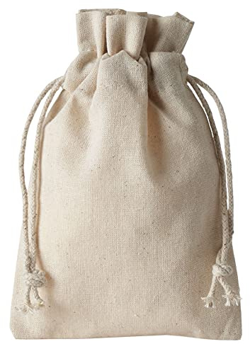 | 6 Baumwollsäckchen, Stoffbeutel Oeko-Tex 100 Standard zertifiziert - naturbelassen mit Kordel, lebensmittelgeeignet, Geschenkbeutel, Adventskalender (20x12 cm)