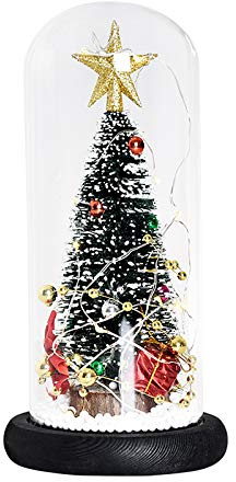 EESLL Árbol de Navidad en cúpula de cristal, Mini árbol de Navidad artificial, pequeño árbol de Navidad, adorno de escritorio de iluminación, mini árbol de Navidad brillante con luces LED para