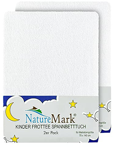 NatureMark Juego de 2 sábanas bajeras ajustables para niños de rizo, suave y acogedoras, para cuna y cama infantil, 70 x 140 cm, color blanco