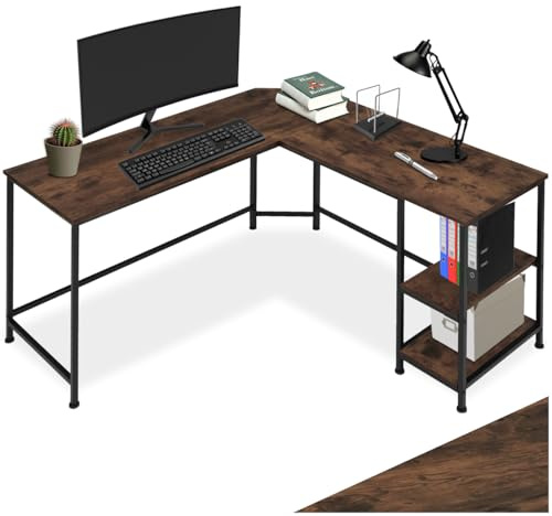 tectake® Schreibtisch L Form, Eckschreibtisch mit Monitoraufsatz, Industrial Schreibtisch, Gaming Tisch, Computertisch, für Home Office, Büro - 138x138x75,5cm - Industrial Dunkelbraun