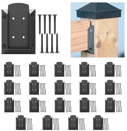 KASTFORCE - 20 Pcs Deck Railing Connector with 160 Pcs Rust Free Screws for 2x4 (1.5 x 3.5) Railing Wood Post, Railing Brackets Connectors