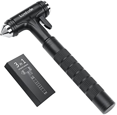 Lyx Auto nödhammare, uppgradering bältesklippare nödhammare, glasbrytare nödhammare med bältesskärare TÜv testad, Fireproof aluminiumlegering räddningshammare bälteskniv säkerhetshammare Rescue Tool