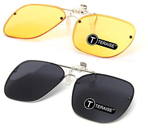 TERAISE Clip-on Nachtsichtbrille Flip up zu tragen über Brillen Frauen und Männer HD Polarized Anti Glare, Nachtfahrt Brille geeignet für Outdoor/Fahren UV400