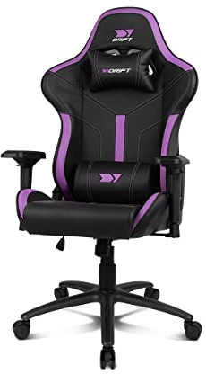 DRIFT GAMING DR350 – Silla Gaming Ergonómica Profesional con Reposabrazos 4D, Cojines Lumbar y Cervical, Inclinable 135º, Ruedas Silenciosas – Negra/Violeta