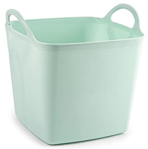 ACAN Tradineur - Capazo Cuadrado de plástico, Cubo Flexible Multiusos con Asas, Transporte de Alimentos, Ropa, jardín, hogar, Fabricado en España, 27 litros, 31 x 34,5 cm, Color Pastel Aleatorio