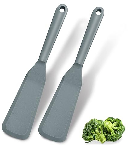 Dioycli Silicone Spatulas for Cooking Heat Resistant Pancake Spatula, Non Stick Long Omelette Spatula Turner Bpa Free 2 Pieces for Crepes Egg Burgers Pizza Cookie（Grey）