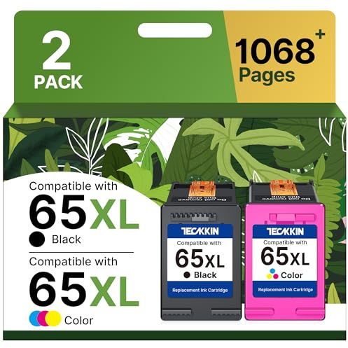 TECKKIN 65XL Ink Cartridge Black/Color Combo Pack High Yield Replacement for HP Ink 65 65XL Works for HP DeskJet 3755 3772 3700 3752 3722 2600 2622 Envy 5055 5000 5070 (2 Pack)