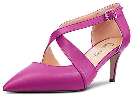 Castamere Spillo Medio Tacco Heel a Punta Cinturino Incrociato Pumps da Matrimonio Feste 6.5 CM Heels Magenta Rosso Matte 39 EU