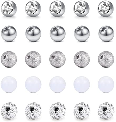 Funseedrr Piercing Kugeln Set 16G 1,2mm Gewinde Edelstahl 3mm Ersatzkugel Schraubkugel
