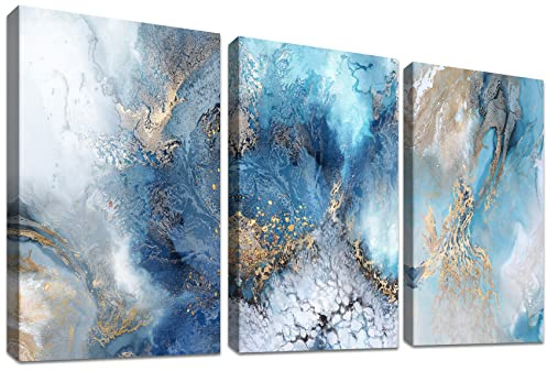 3 Pcs Stampa su tela con Cornice Oceano Verde Acqua d'oro Pittura Quadri su tela Onde Astratte Quadri Moderni Poster da Parete Soggiorno Camera da letto Casa Ufficio Decorazioni Murale 40x60cm x 3pcs