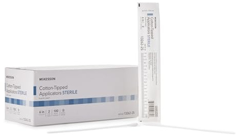 McKesson Cotton Tipped Applicator, 6 in [200 Count] Long Sterile Medical Swabs, Individually Wrapped, Plastic Shaft