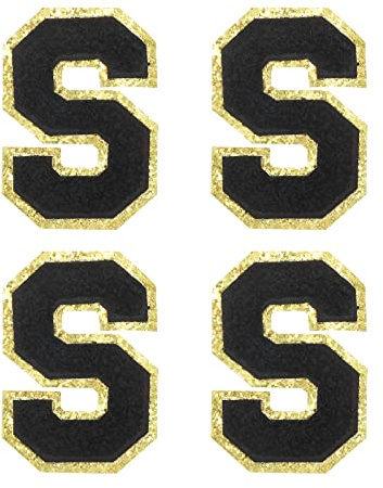 sourcing map 4Stück Aufbügler Buchstaben Patches Schwarz S Alphabet Dekorativ Reparatur Bestickte Aufnäher Chenille Alphabet Patches zum Aufbügeln für Kleidung Schuhe Hüte Rucksäcke