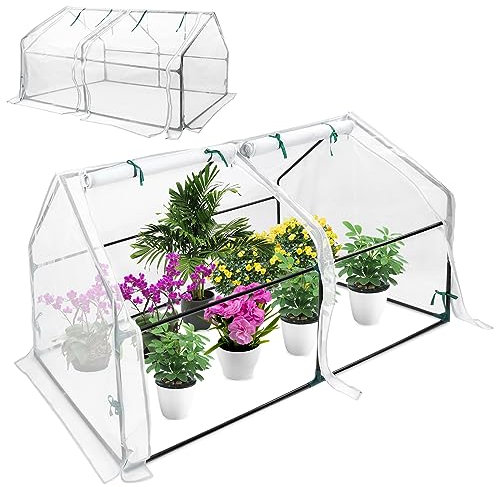 Aufun Mini serra per riscaldamento delle piante Serra per pomodori con porta avvolgibile, Serra per pomodori Serra per serra per interni ed esterni, 180×90×90 cm, Bianco