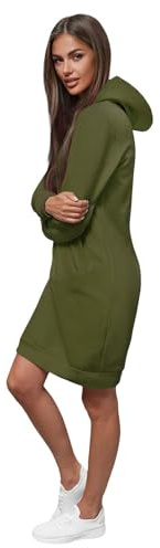 OZONEE Damen Hoodie Kapuzenpullover Lang Sweatjacke Sweatkleid Winterkleid Herbstkleid Kleid Sweatshirt Sweatshirtkleid Kapuzenjacke Kapuzenpulli Kapuze Langarm Sport 777/3127B/29 Khaki M