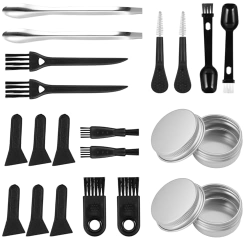 20 PCS Pollen Scrapers Kit for Grinder, Grinder Cleaning Kit Including Scrapers, Cleaning Brushes, Spoons and Aluminium Storage Jar