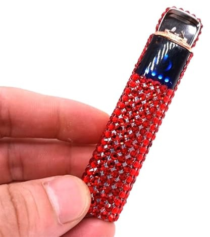 OLELY Briquet électronique Intelligent, Briquet électrique USB, Rechargeable, Coupe-Vent, sans Flamme, Mini Portable, sans gaz, extérieur Mignon, Strass Scintillants (Color : Rouge)
