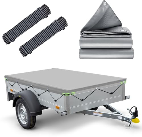 Anhängerplane Flachplane 211x116x8cm, WASSERFEST Anhänger Abdeckplane mit Planenseil, Ideal für HUMBAUR Startrailer & Steely DK und 500kg/750kg/800kg 205x109cm Anhänger