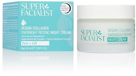 Super Facialist Vegan Collagen overnight Resync Night Cream- Nourishing Night Time, Firming, Smoothing & Plumping, Gentle Face Care, Vegan Marine-based Biopolymer, Copper, Collagen, 50ml