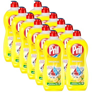 PRIL Original Zitrone (12x 675 ml), Handgeschirrspülmittel mit höchster Fettlösekraft, für sauberes Geschirr auch in kaltem Wasser, frischer Zitronenduft